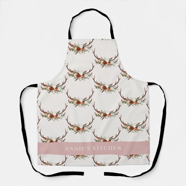 Tablier Terracotta rose bois aquarelle fleurie élégant (Recto)