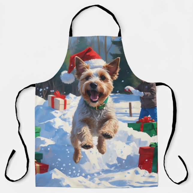 Tablier Terrier à poil dur Fox Terrier courant dans la nei (Recto)