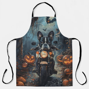 Tablier Térrier de Boston conduisant une moto Halloween ef
