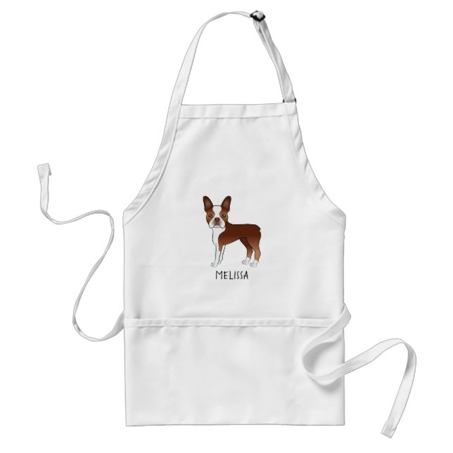 Tablier Terrier de Boston rouge et blanc Dessin animé de c (Devant)
