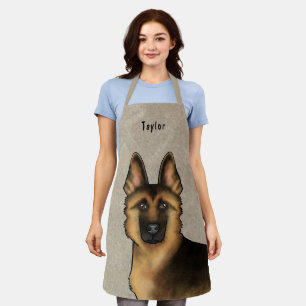 Tablier Tête de Berger Allemand Noir et Feu Nom Beige