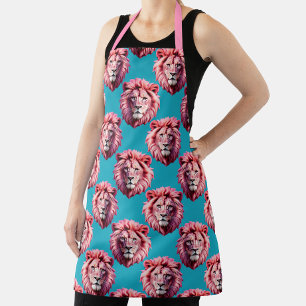 Tablier Tête de lion rose motif animal design bleu
