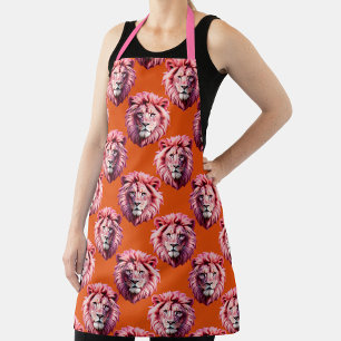 Tablier Tête de lion rose motif animal design orange