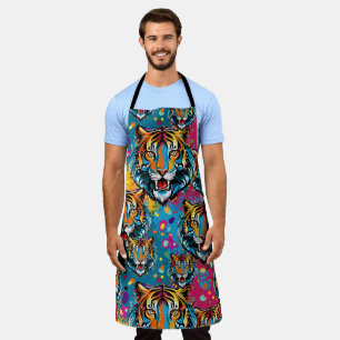 Tablier Tête de tigre couleurs arc-en-ciel peinture taches