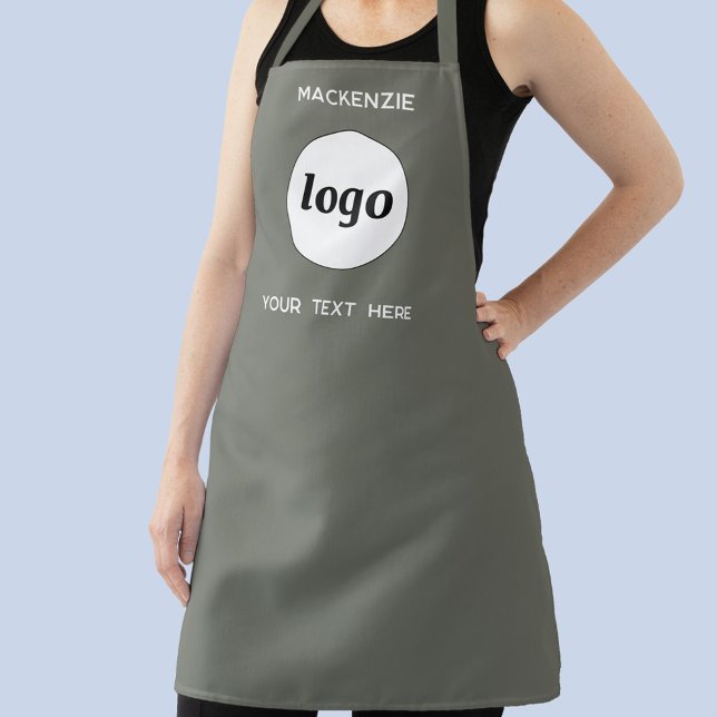 Tablier Texte du nom du logo Vert sauge promotionnel pour  (Logo with custom text business promotional sage green apron)