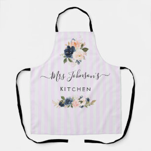 Tablier texte floral floral et bleu Apron