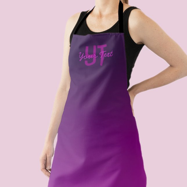 Tablier Texte Monogrammé Moderne Éditable & Ombre Violet  (Créateur téléchargé)