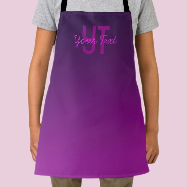 Tablier Texte Monogrammé Moderne Éditable & Ombre Violet  (Créateur téléchargé)