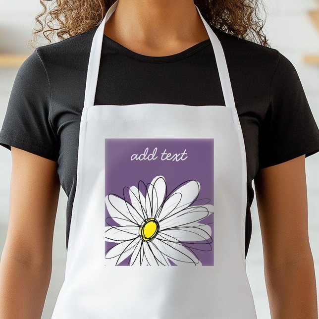 Tablier Texte personnalisé marguerite mauve et jaune (Personalized Kitchen Apron)