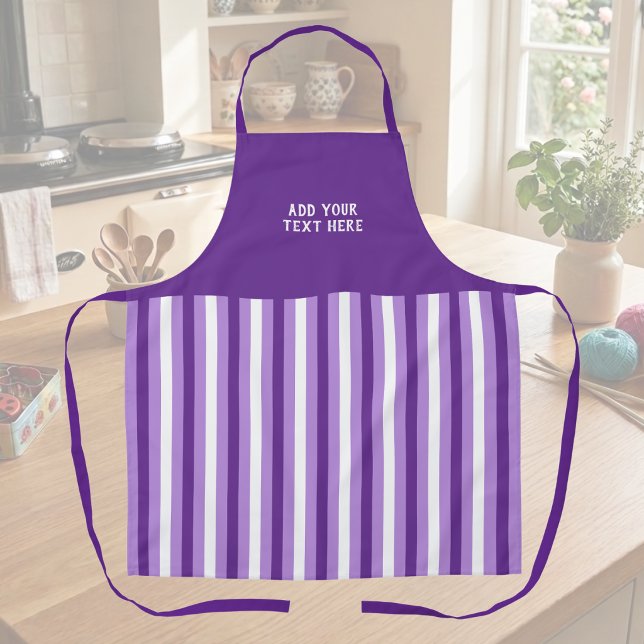 Tablier Texte personnalisé rayé violet blanc  (Créateur téléchargé)