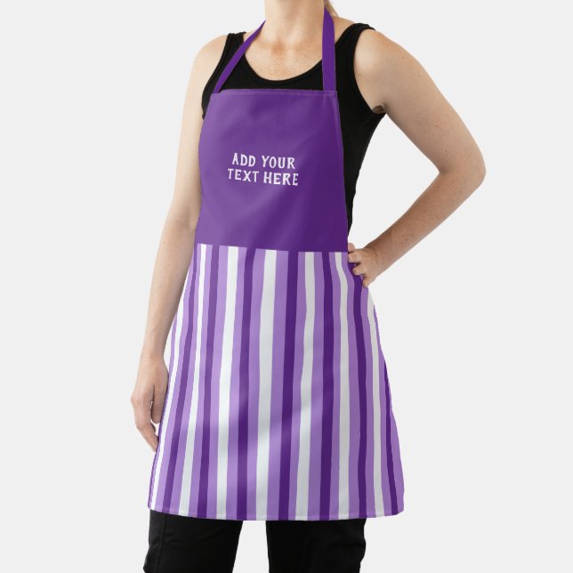 Tablier Texte personnalisé rayé violet blanc  (Insitu)