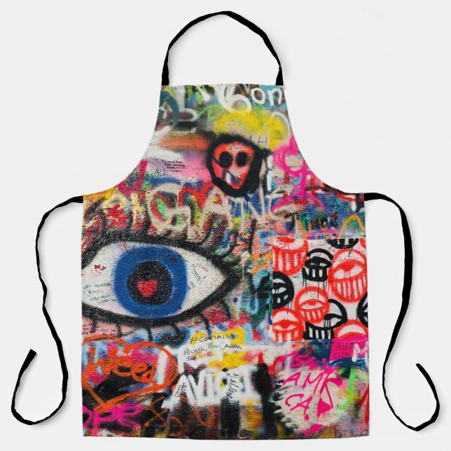 Tablier textile floral bleu et rouge (Recto)