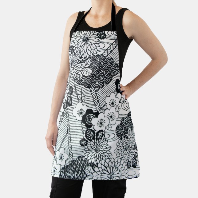 Tablier Textile japonais vintage, motif floral (Insitu)