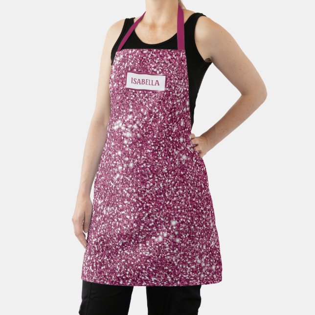 Tablier Texture de scintillement rose faux avec nom person (Insitu)