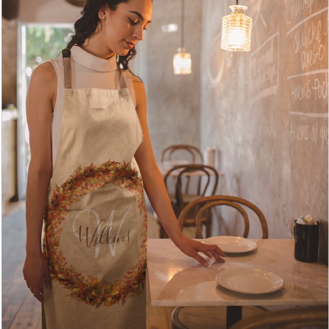 Tablier Thanksgiving Automne Automne Wreath Feuille Monogr (Créateur téléchargé)