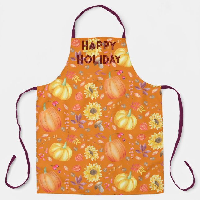 Tablier Thanksgiving Fall Flowers Texte modifiable Citroui (Recto)