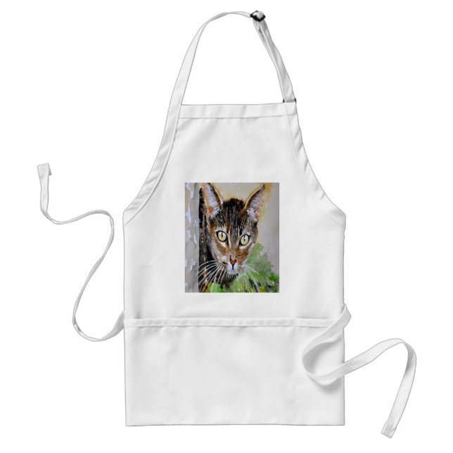 Tablier The Curious Tabby Cat Acrylic Painting (Devant)