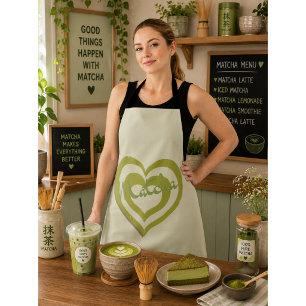 Tablier Thé vert matcha , cœur rétro y2k
