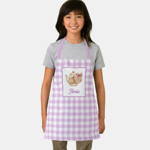 Tablier Théière de Pâques personnalisée Lapin Gingham Nom