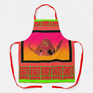 Tablier Théière Labyrinthe Bambou Géo Cuisinier Rouge Trai