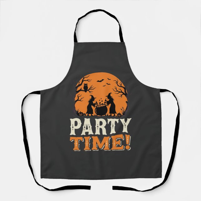 Tablier Thème de fête d'Halloween Sorcière Chaudron Design (Recto)