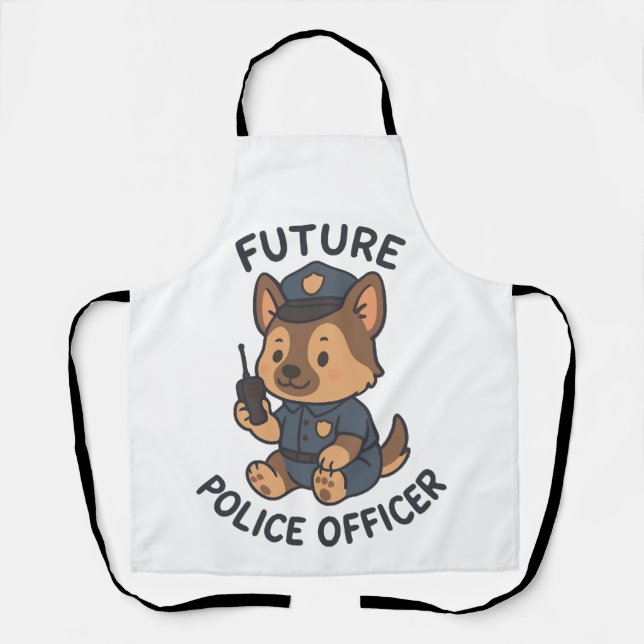 Tablier Thème de futur policier avec un chien mignon (Recto)