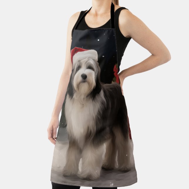 Tablier Tibétain Terrier Chien dans la neige Noël (Insitu)