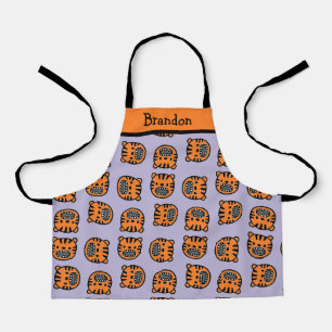 Tablier Tigre brun mignon visage violet motif