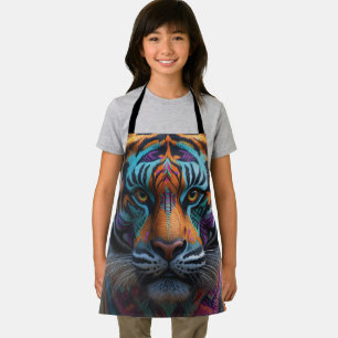 Tablier Tigre Majestueux avec Maquillage Tribal Vibrant