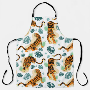Tablier Tigres Feuilles tropicaux : Illustration Vintage.