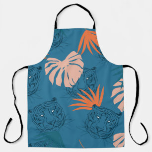 Tablier Tigres tropicaux Feuilles Bleu profond