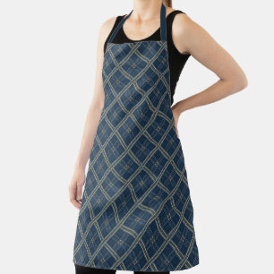 Tablier Tissu en jean bleu et blanc
