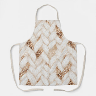 Tablier Tissu Faux Tissé Blanc Paillettes Dorées