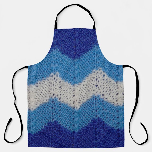 Tablier tissu tricoté avec figures rayées bleu et blanc (Recto)