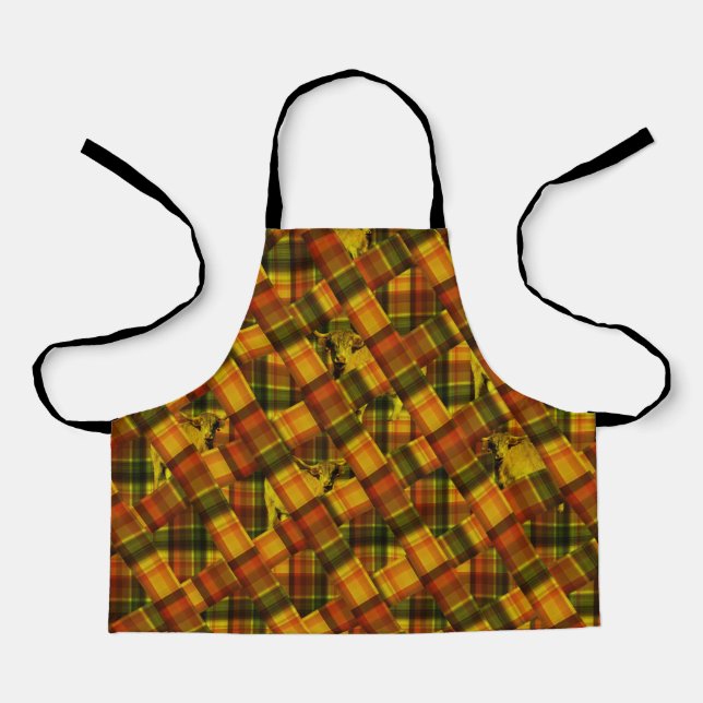 Tablier Toffee Highland Cow Tartan, Empreinte complète pou (Recto)