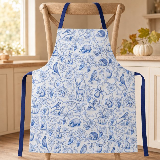 Tablier Toile Bleue Animaux de la Forêt Vignes (Créateur téléchargé)