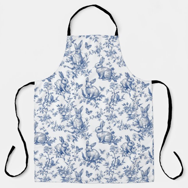 Tablier Toile Bleue De Jouy Bunny Pâques (Recto)
