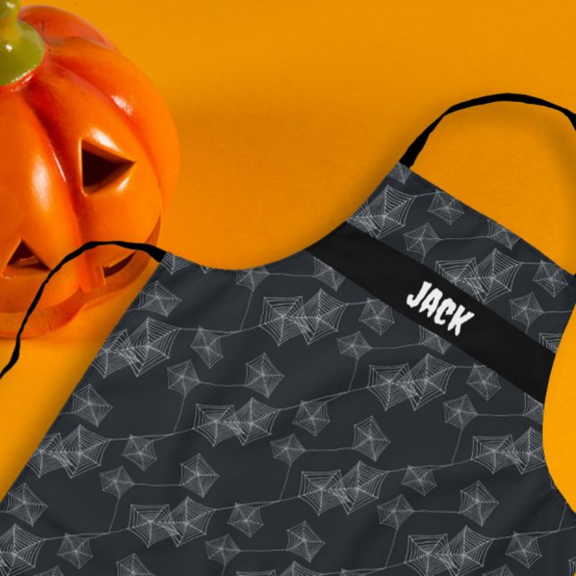 Tablier Toile d'araignée noire, Halloween personnalisable (Black spider web, customisable Halloween Apron
)