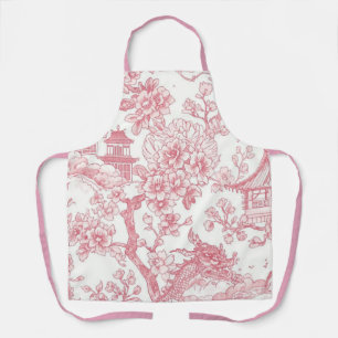 Tablier Toile de chinoiserie rose dragon fleur de cerisier