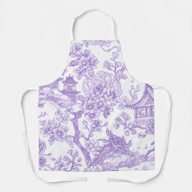 Tablier Toile de chinoiserie violette dragon fleur de ceri (Recto)