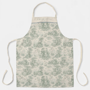 Tablier Toile de Jouy française personnalisée en vert saug
