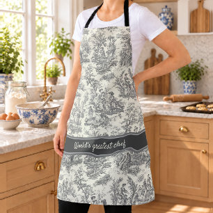 Tablier Toile de Jouy Vintage Noir et Blanc