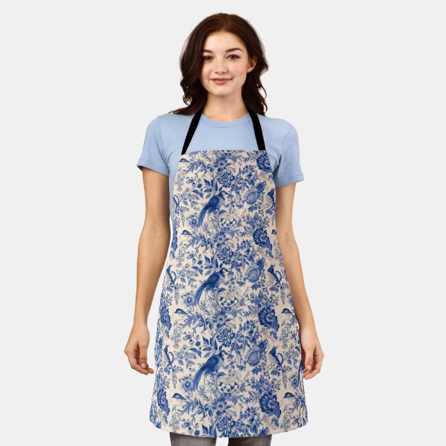 Tablier Toile vintage de Jouy Blue Apron (Porté)