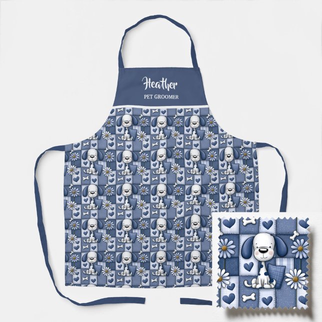 Tablier Toiletteur pour animaux à motif chien patchwork bl (Créateur téléchargé)