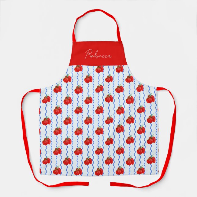 Tablier Tomates Plum Italiennes Rouges avec Bleues Bleues  (Recto)