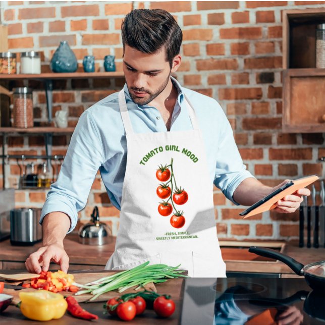 Tablier Tomato Girl Mood Aesthetic Watercolor (Tomato Girl Mood Aesthetic Watercolor Apron #zazzlemade #tomatoapron #tomatowatercolor #chifquotes)