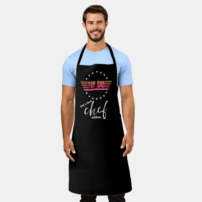 Tablier "Top Papa" Funny Black Chef Apron - Fête des pères (Porté)