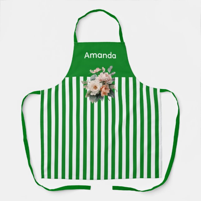 Tablier Top vert avec rayures blanches Floral (Recto)