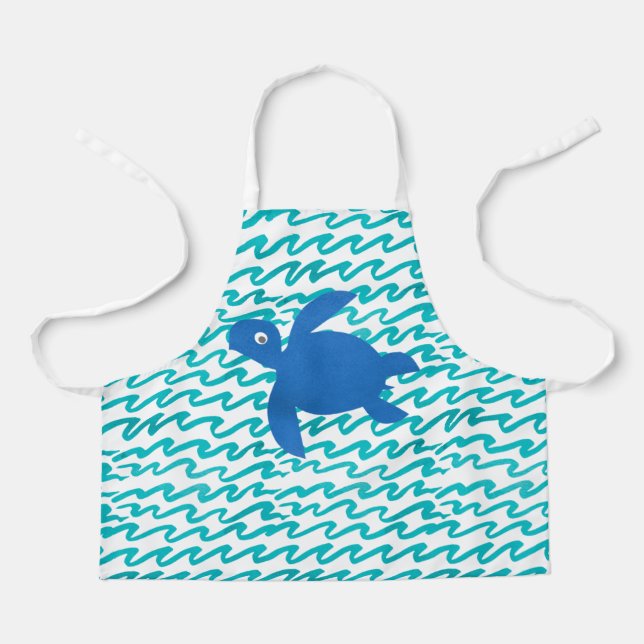 Tablier Tortue de mer à l'aquarelle Shibori Vague (Recto)