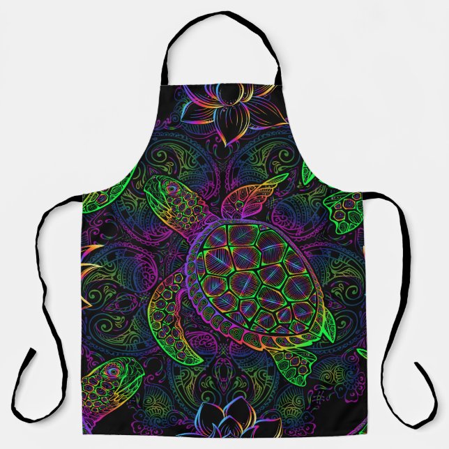 Tablier Tortue de mer Boho : Motif psychédélique mandala (Recto)